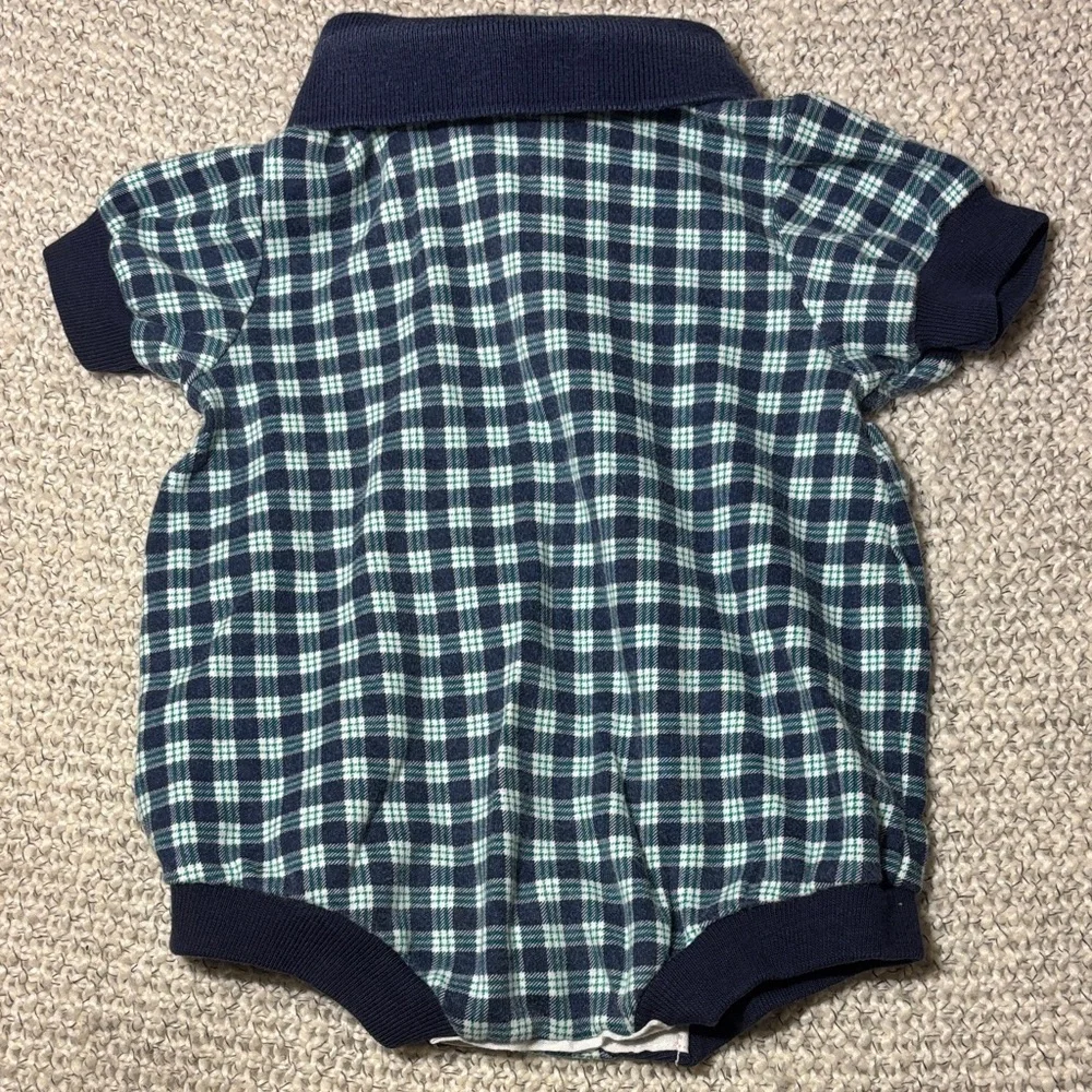 Vintage 80s/90s HealthTex Baby Romper Gingham Navy Embroidered Sailor Dog